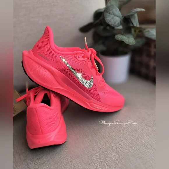 Bling Nike Pegasus 41 Womens Pink Sneakers Shoes Customized with Crystals - Picture 5 of 9